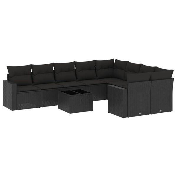 vidaXL Salon de jardin 10 pcs avec coussins noir r&eacute;sine tress&eacute;e