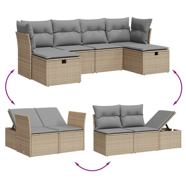 vidaXL Salon de jardin avec coussins 6pcs m&eacute;lange beige r&eacute;sine tress&eacute;e