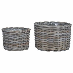 vidaXL Panier &agrave; plantes avec stockage 2 pcs Gris Rattan Kubu
