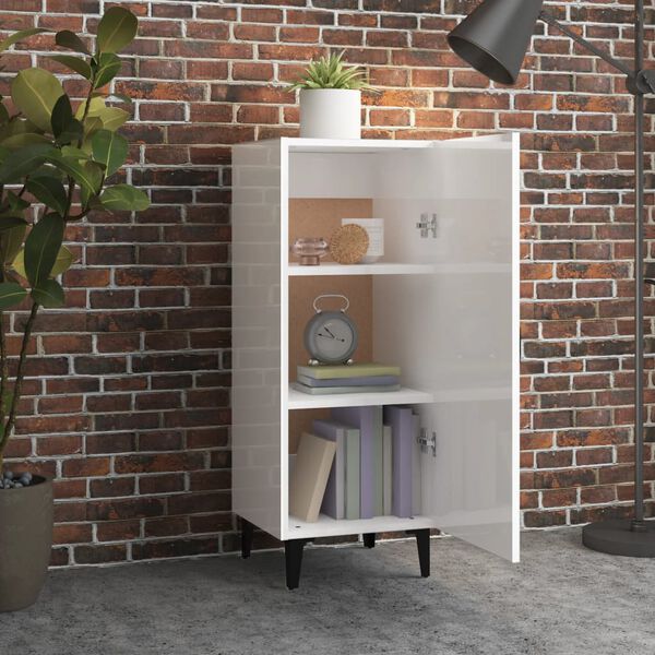 vidaXL Buffet Blanc brillant 34,5x34x90 cm Bois d'ingénierie