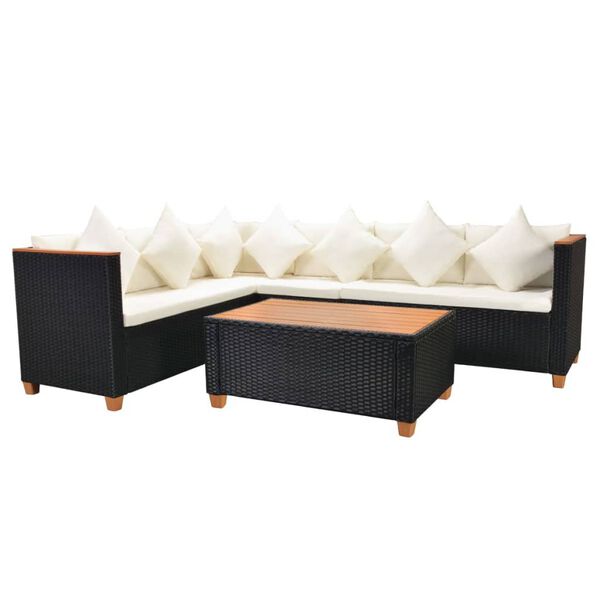 vidaXL Salon de jardin 4 pcs avec coussins Résine tressée Noir