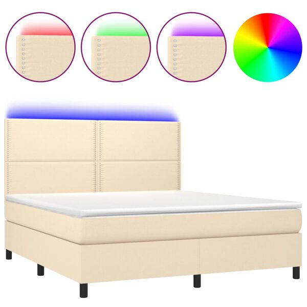 vidaXL Sommier &agrave; lattes de lit et matelas et LED Cr&egrave;me 160x200cm Tissu