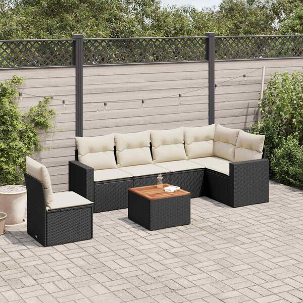 vidaXL Salon de jardin 7 pcs avec coussins noir r&eacute;sine tress&eacute;e