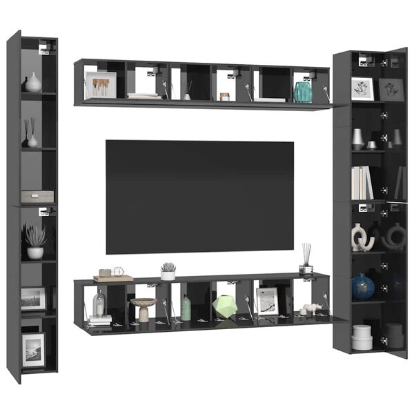 vidaXL Ensemble de meubles TV 6 pcs Gris brillant Bois d'ing&eacute;nierie