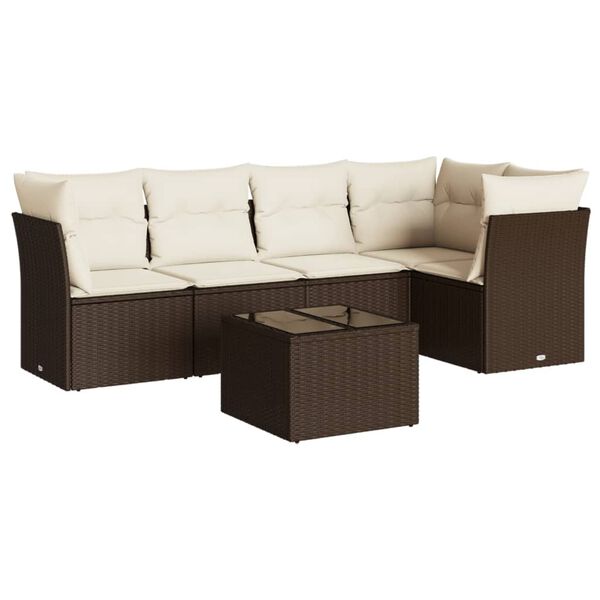 vidaXL Salon de jardin avec coussins 6 pcs marron r&eacute;sine tress&eacute;e