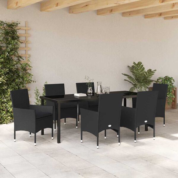 vidaXL Ensemble de salle &agrave; manger pour jardin 7 pcs Noir polyrotin