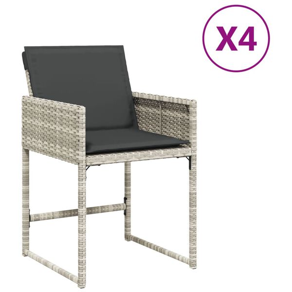 vidaXL Chaises de jardin avec coussins lot de 4 gris clair poly rotin
