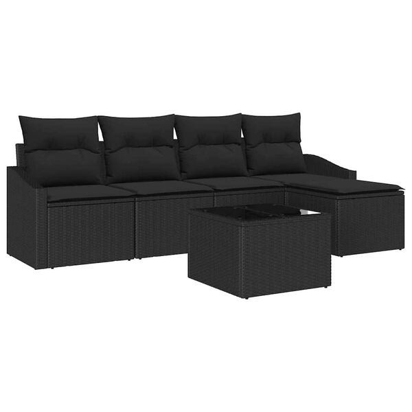 vidaXL Ensemble de Canapés avec coussin 6 pcs Noir polyrotin