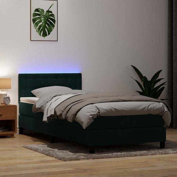 vidaXL Sommier &agrave; lattes de lit et matelas et LED vert fonc&eacute; 80x220 cm velours