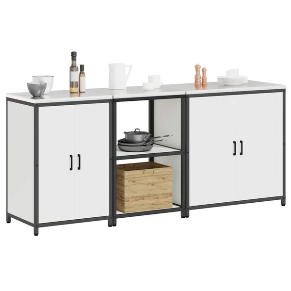 vidaXL Ensemble de rangement cuisine 3 pcs Blanc Acier lamin&eacute; &agrave; froid
