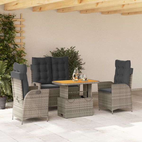 vidaXL Ensemble &agrave; manger jardin 4pcs et coussins Gris R&eacute;sine tress&eacute;e