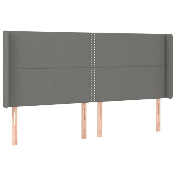 vidaXL Tête de lit avec oreilles Gris foncé 163x16x118/128 cm Tissu