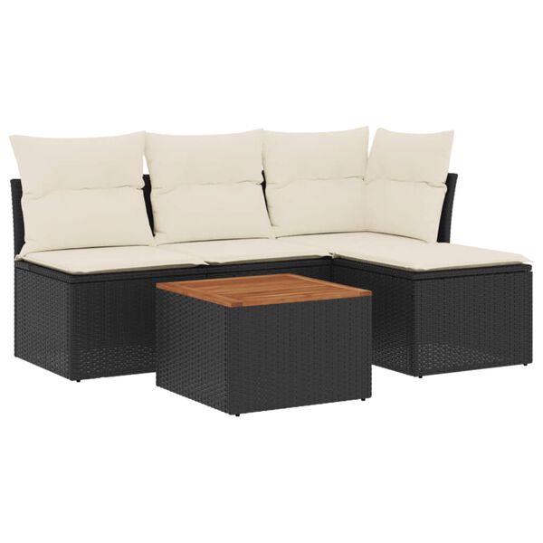 vidaXL Salon de jardin 5 pcs avec coussins noir r&eacute;sine tress&eacute;e