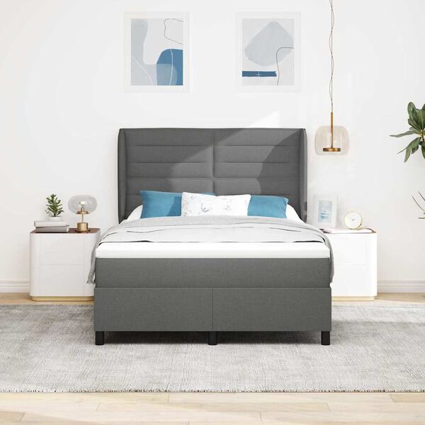 vidaXL Lit &agrave; ressorts avec matelas Gris fonc&eacute; 160 x 200 cm tissu