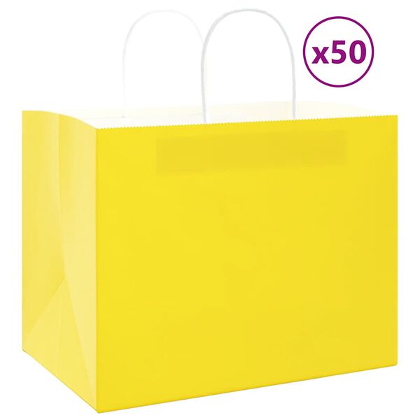 vidaXL Sacs en papier 50 pcs avec poign&eacute;es jaune 32x22x24 cm