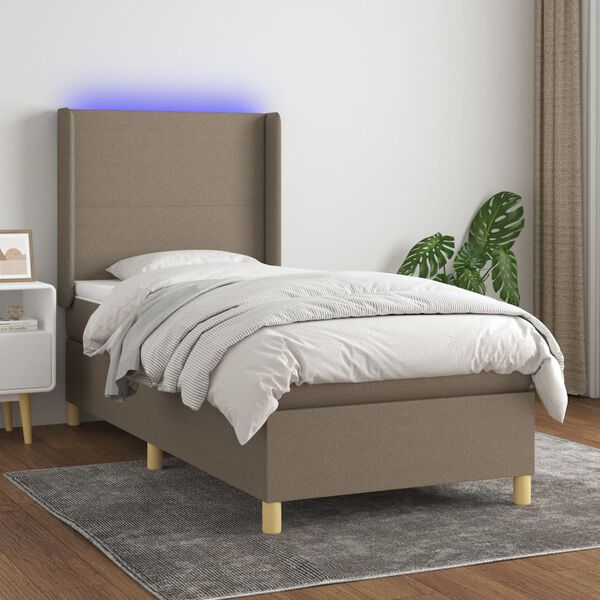 vidaXL Sommier &agrave; lattes de lit matelas et LED Taupe 100x200 cm Tissu