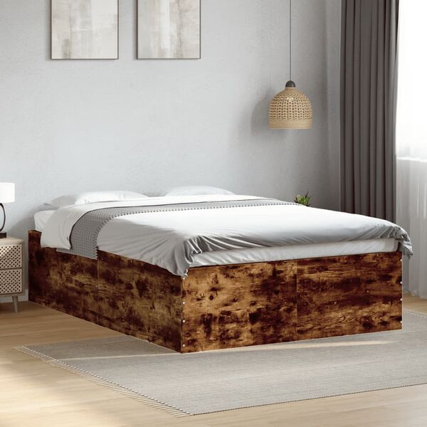 vidaXL Cadre de lit sans matelas ch&ecirc;ne fum&eacute; 135x190 cm