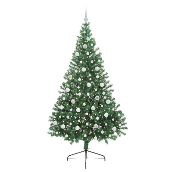vidaXL Sapin de No&euml;l artificiel pr&eacute;-&eacute;clair&eacute; Vert 210 cm PVC
