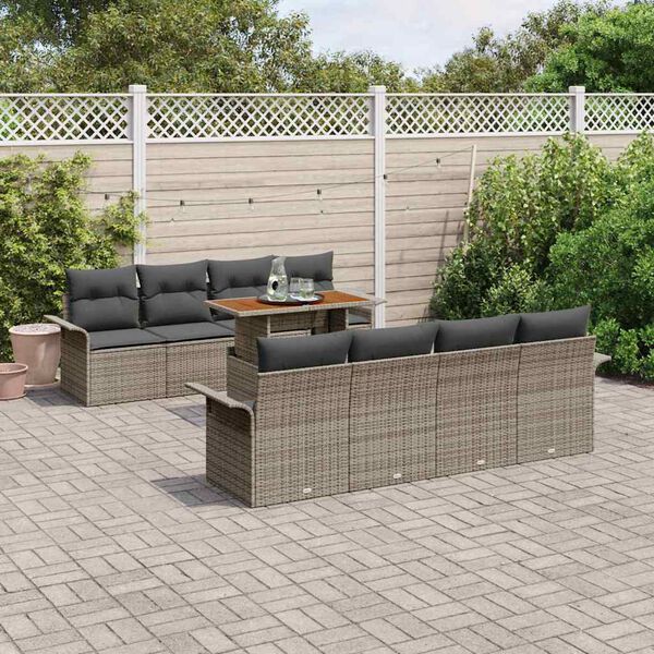 vidaXL Ensemble de canap&eacute; de jardin 9 pcs Gris Poly rotin