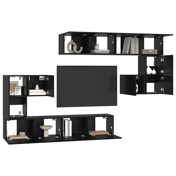 vidaXL Unites TV Montage mural 4 pcs Ch&ecirc;ne noir Bois d'ing&eacute;nierie