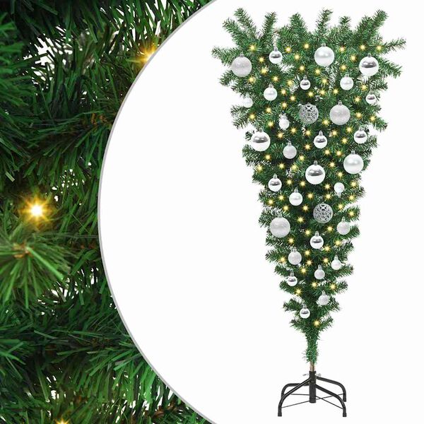 vidaXL Arbre de No&euml;l artificiel pr&eacute;-&eacute;clair&eacute; &agrave; l'envers avec ensemble de boules