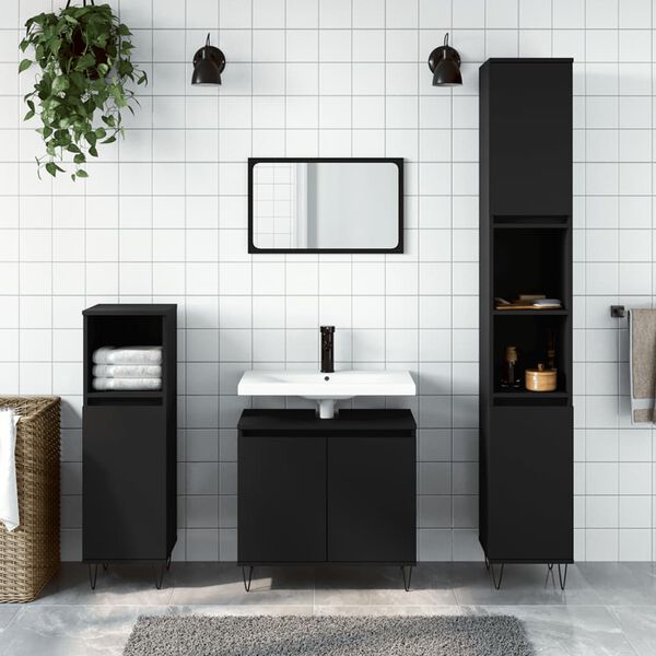 vidaXL Ensemble d'armoires salle de bain 3 pcs noir bois d'ingénierie