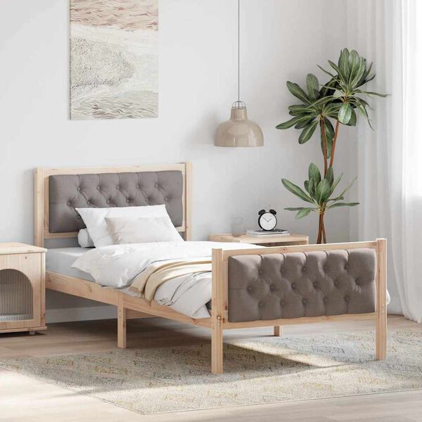 vidaXL Cadre de lit avec t&ecirc;te de lit Taupe 90 x 200 cm Pin massif