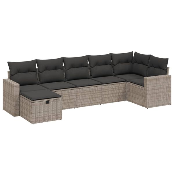 vidaXL Salon de jardin avec coussins 7 pcs gris r&eacute;sine tress&eacute;e