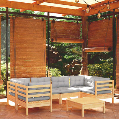 vidaXL Salon de jardin 7 pcs avec coussins gris bois de pin