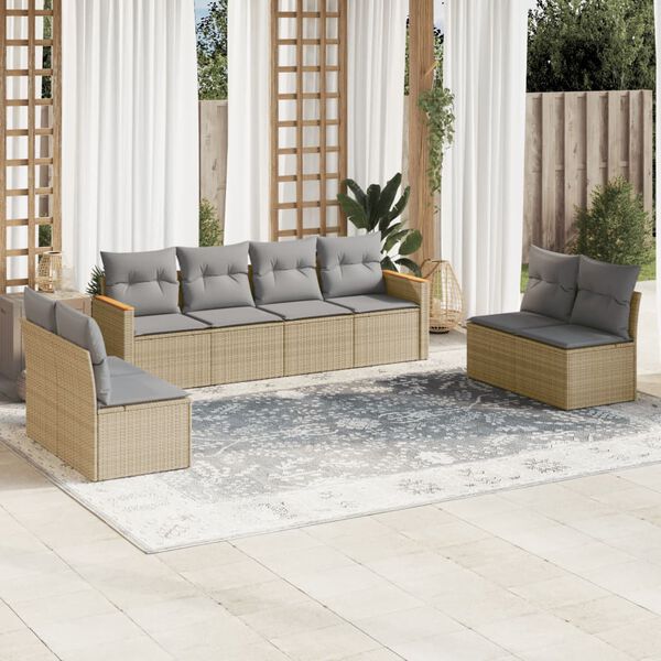 vidaXL Salon de jardin avec coussins 8 pcs beige r&eacute;sine tress&eacute;e