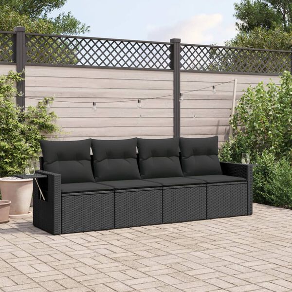 vidaXL Salon de jardin 4 pcs avec coussins noir r&eacute;sine tress&eacute;e