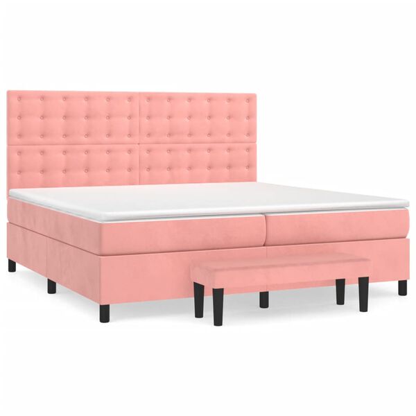 vidaXL Sommier &agrave; lattes de lit avec matelas Rose 200x200 cm Velours
