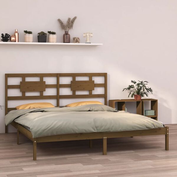vidaXL Cadre de lit sans matelas marron miel 200x200 cm bois massif