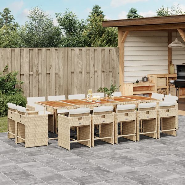 vidaXL Ensemble &agrave; manger de jardin et coussins 15 pcs beige