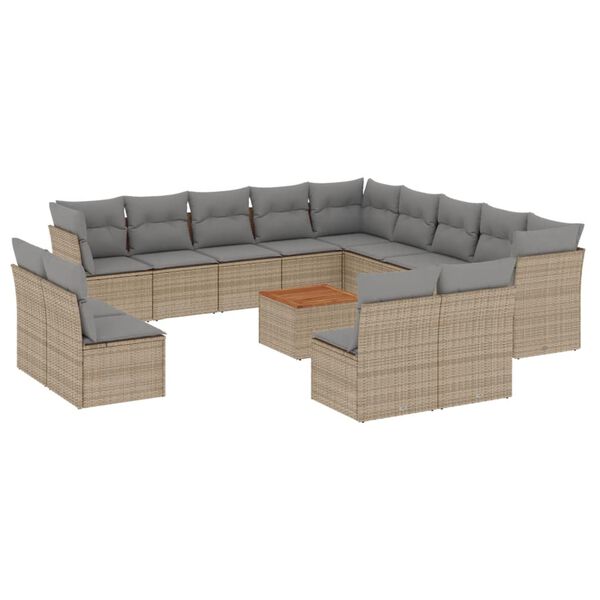 vidaXL Salon de jardin avec coussins 14 pcs beige r&eacute;sine tress&eacute;e