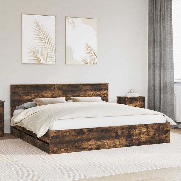 vidaXL Cadre de lit Ch&ecirc;ne fum&eacute; 200 x 200 cm Bois Ing&eacute;nierie