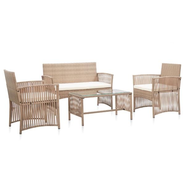 vidaXL Salon de jardin 4 pcs avec coussins Résine tressée Beige