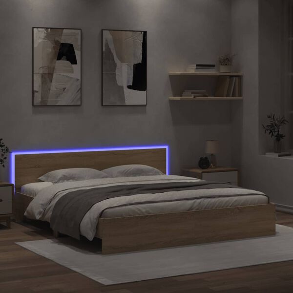 vidaXL Cadre de lit avec LED sans matelas chêne sonoma 180x200 cm