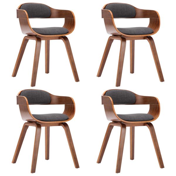 vidaXL Chaises &agrave; manger lot de 4 gris fonc&eacute; tissu et bois courb&eacute;