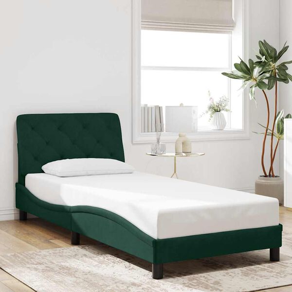 vidaXL Cadre de lit sans matelas vert fonc&eacute; 90x190 cm velours