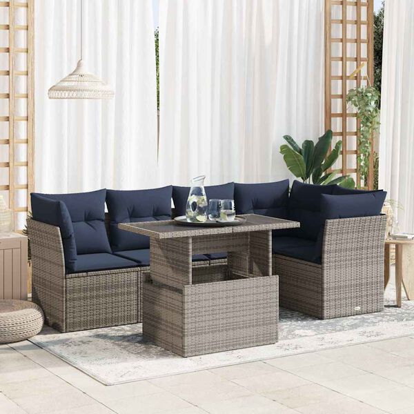 vidaXL Salon de jardin avec coussins 6 pcs gris r&eacute;sine tress&eacute;e acacia