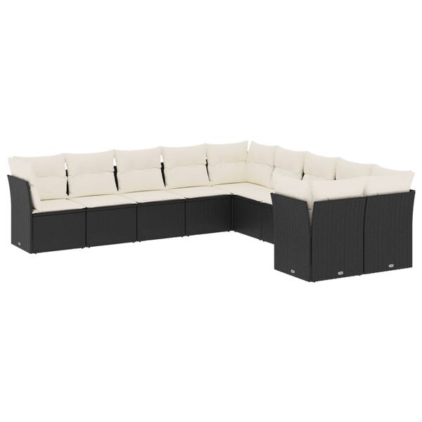 vidaXL Salon de jardin 10 pcs avec coussins noir r&eacute;sine tress&eacute;e