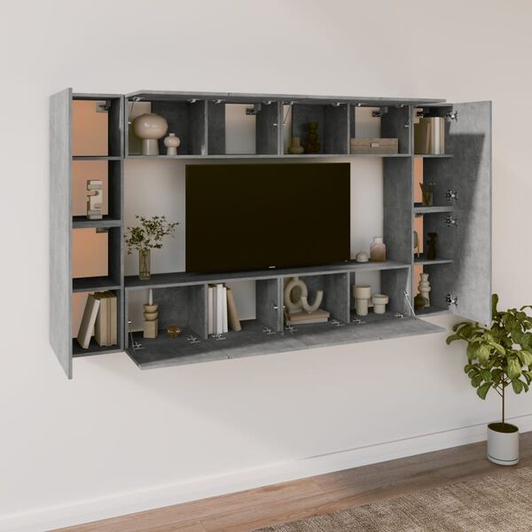 vidaXL Ensemble de meubles TV 8 pcs Gris b&eacute;ton Bois d'ing&eacute;nierie