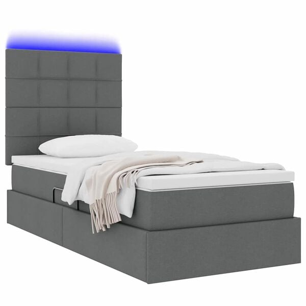 vidaXL Lit avec rangement et LED Gris fonc&eacute; 90 x 190 cm Polyester