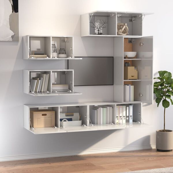 vidaXL Ensemble de meubles TV 6 pcs Blanc brillant Bois d'ing&eacute;nierie