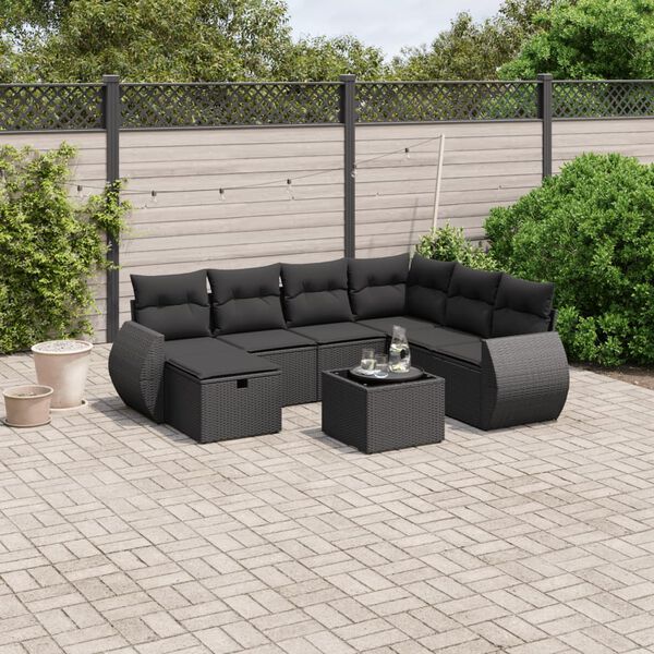vidaXL Salon de jardin 8 pcs avec coussins noir r&eacute;sine tress&eacute;e