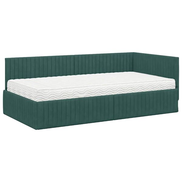 vidaXL Cadre de lit d'angle avec matelas 2 pcs Vert Velours