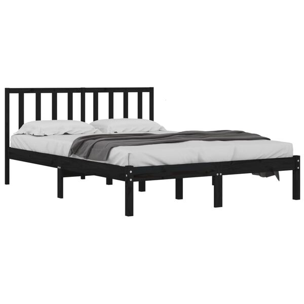 vidaXL Cadre de lit sans matelas noir bois de pin massif
