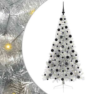vidaXL Sapin de No&euml;l artificiel pr&eacute;-&eacute;clair&eacute; Argent 210 cm PET