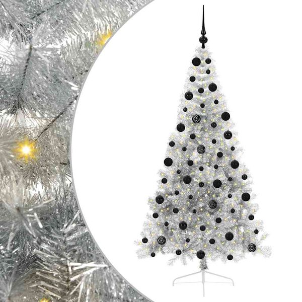 vidaXL Sapin de Noël artificiel pré-éclairé Argent 210 cm PET